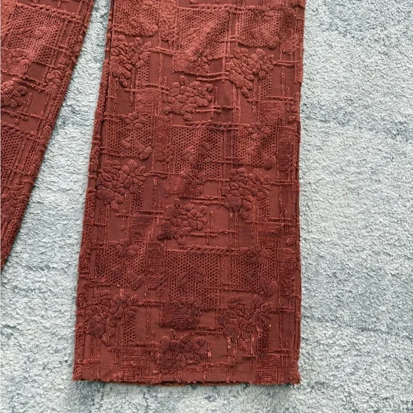 ZARA Women’s Rust Textured Jacquard Wide-Leg Pants Boho Floral Lounge Trousers M - Picture 6 of 12